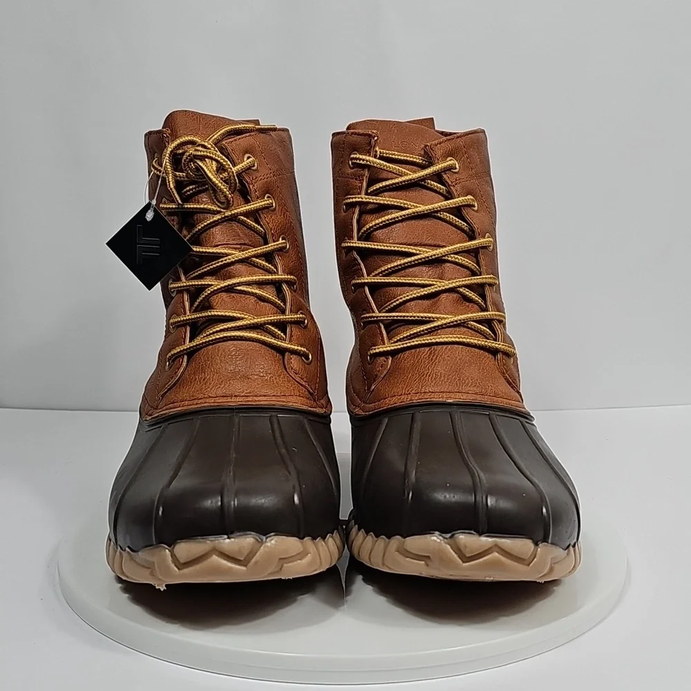 London Fog Tan and Dark Brown Waterproof Lace-Up Duck Boots